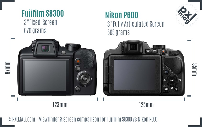 Fujifilm S8300 vs Nikon P600 Screen and Viewfinder comparison