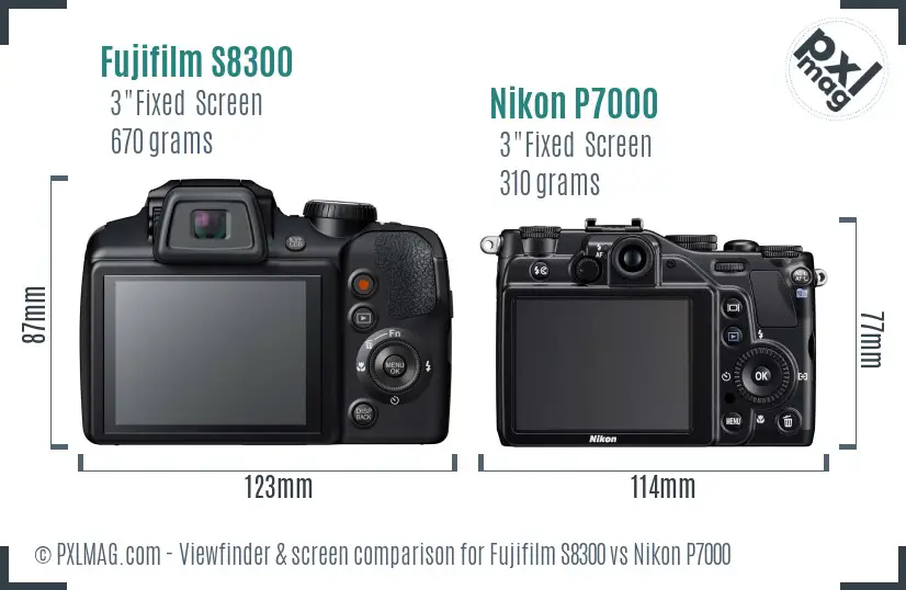 Fujifilm S8300 vs Nikon P7000 Screen and Viewfinder comparison