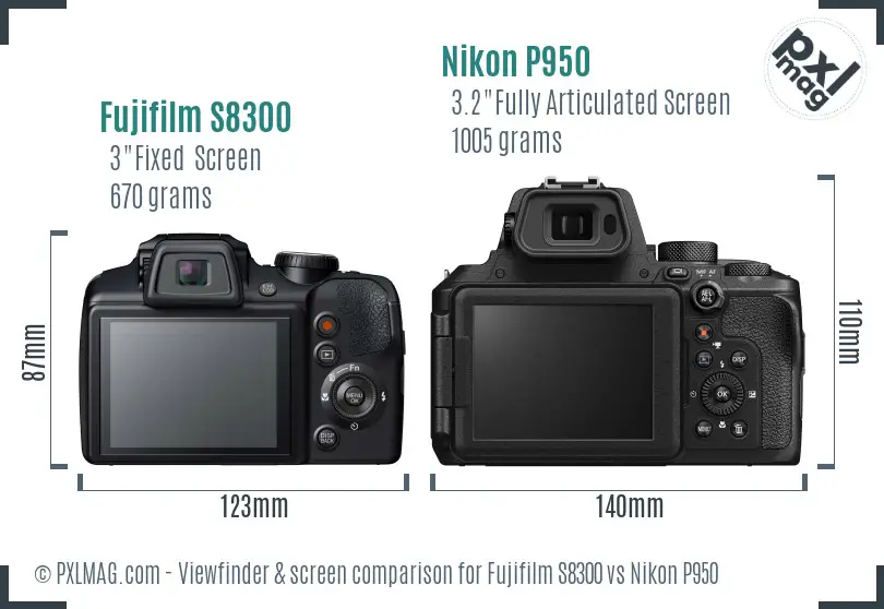 Fujifilm S8300 vs Nikon P950 Screen and Viewfinder comparison
