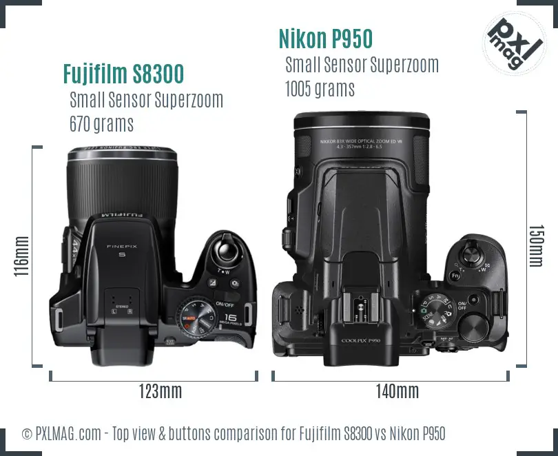 Fujifilm S8300 vs Nikon P950 top view buttons comparison