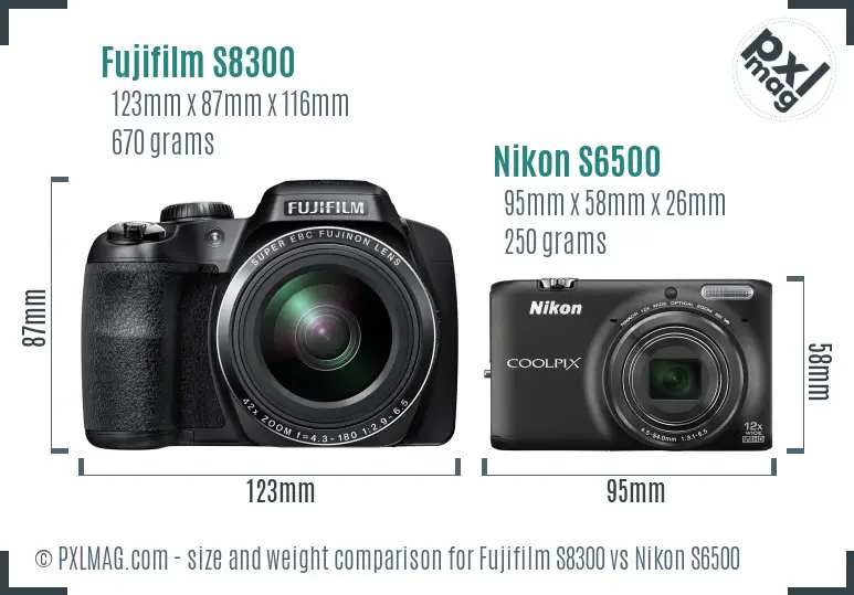 Fujifilm S8300 vs Nikon S6500 size comparison