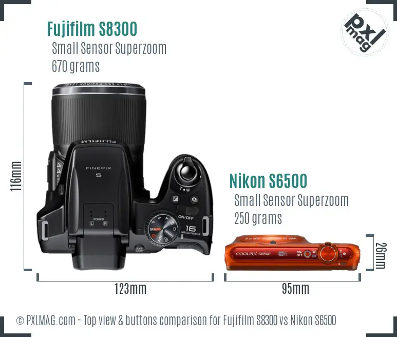 Fujifilm S8300 vs Nikon S6500 top view buttons comparison