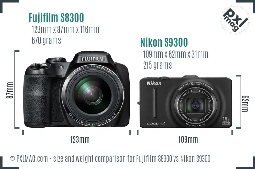Fujifilm S8300 vs Nikon S9300 size comparison