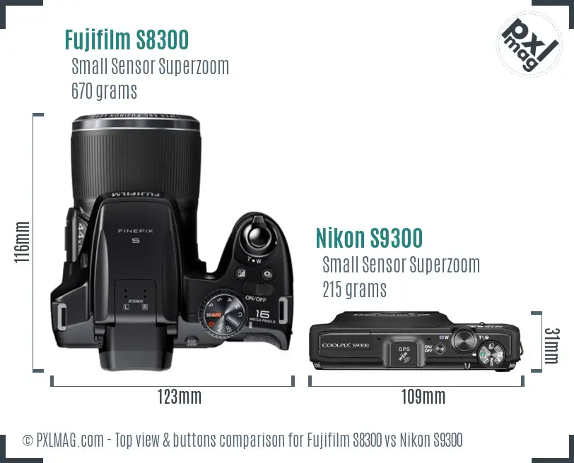 Fujifilm S8300 vs Nikon S9300 top view buttons comparison
