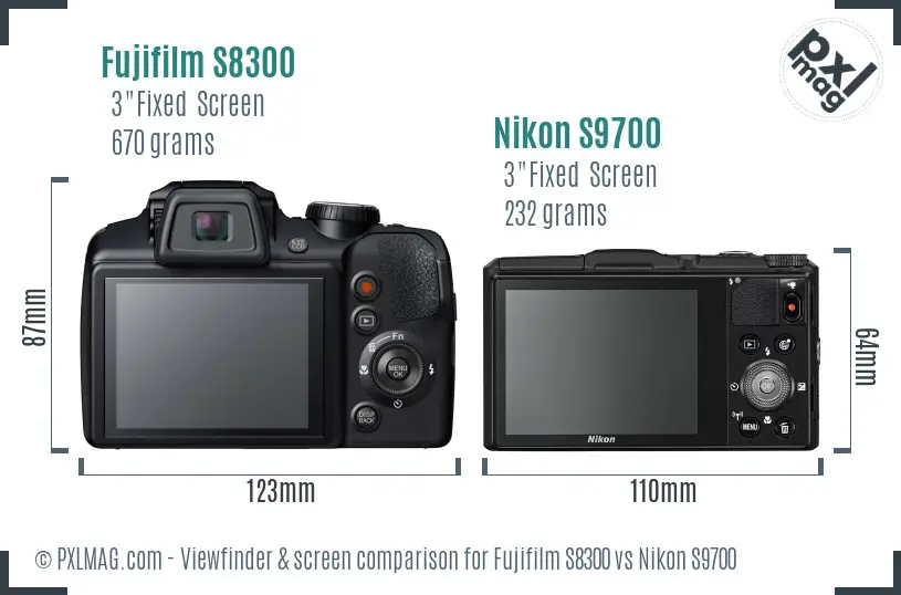 Fujifilm S8300 vs Nikon S9700 Screen and Viewfinder comparison Fujifilm S8300 vs Nikon S9700 Screen and Viewfinder comparison