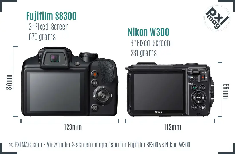 Fujifilm S8300 vs Nikon W300 Screen and Viewfinder comparison