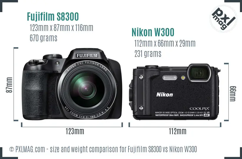 Fujifilm S8300 vs Nikon W300 size comparison