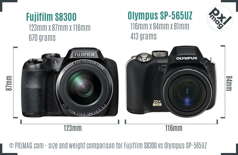 Fujifilm S8300 vs Olympus SP-565UZ size comparison