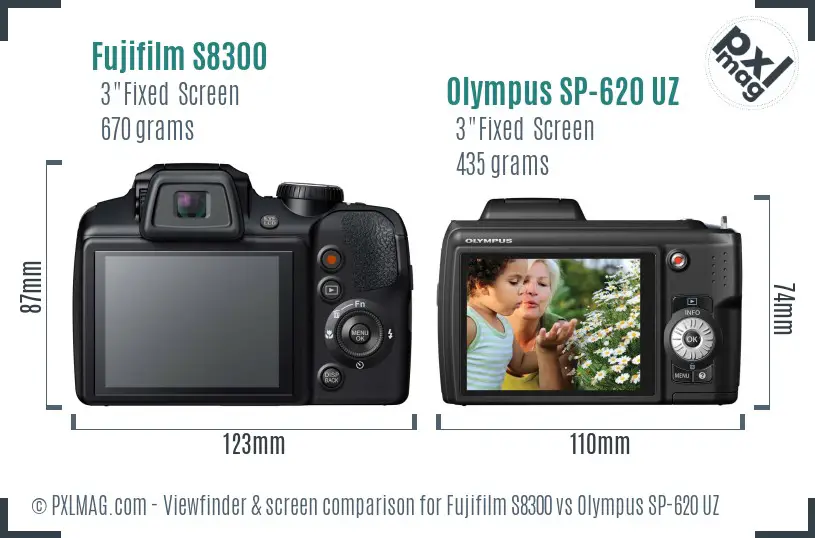 Fujifilm S8300 vs Olympus SP-620 UZ Screen and Viewfinder comparison