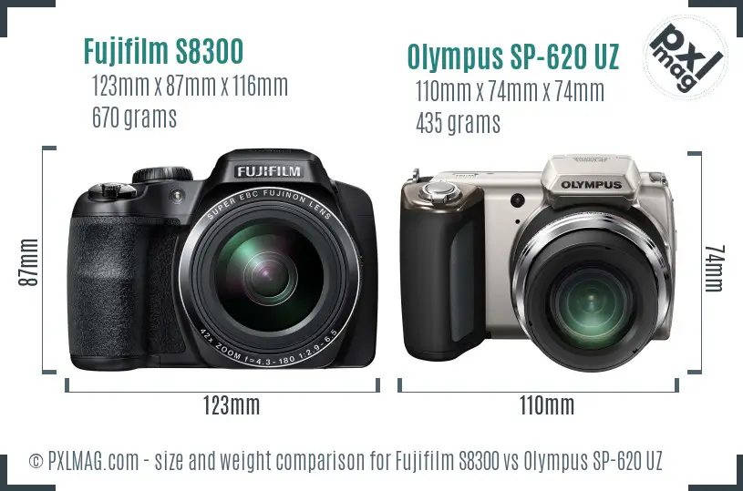 Fujifilm S8300 vs Olympus SP-620 UZ size comparison