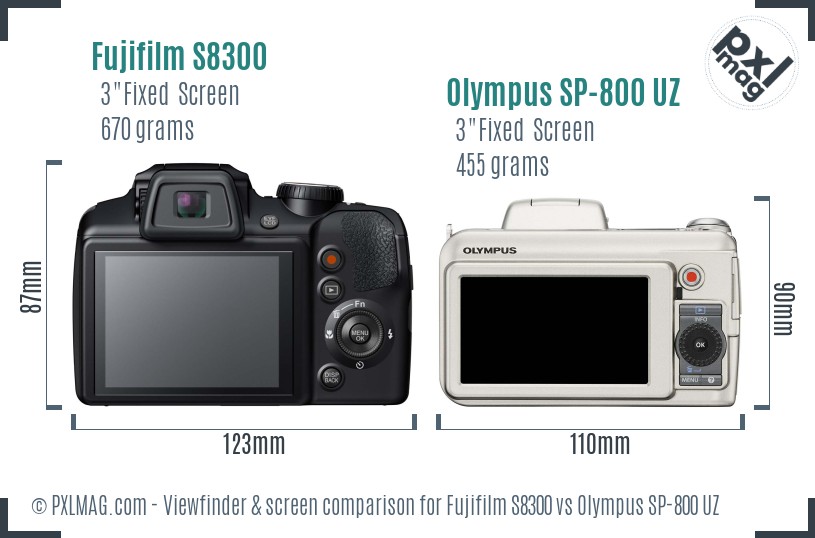 Fujifilm S8300 vs Olympus SP-800 UZ Screen and Viewfinder comparison