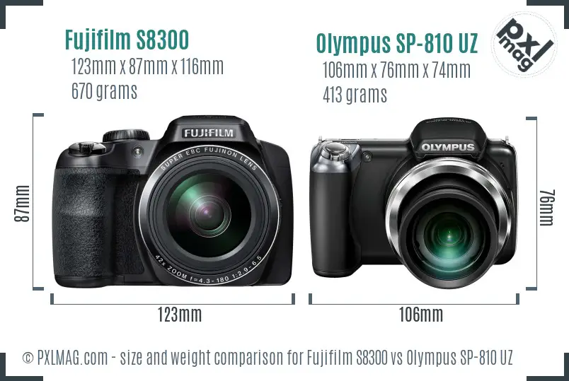 Fujifilm S8300 vs Olympus SP-810 UZ size comparison