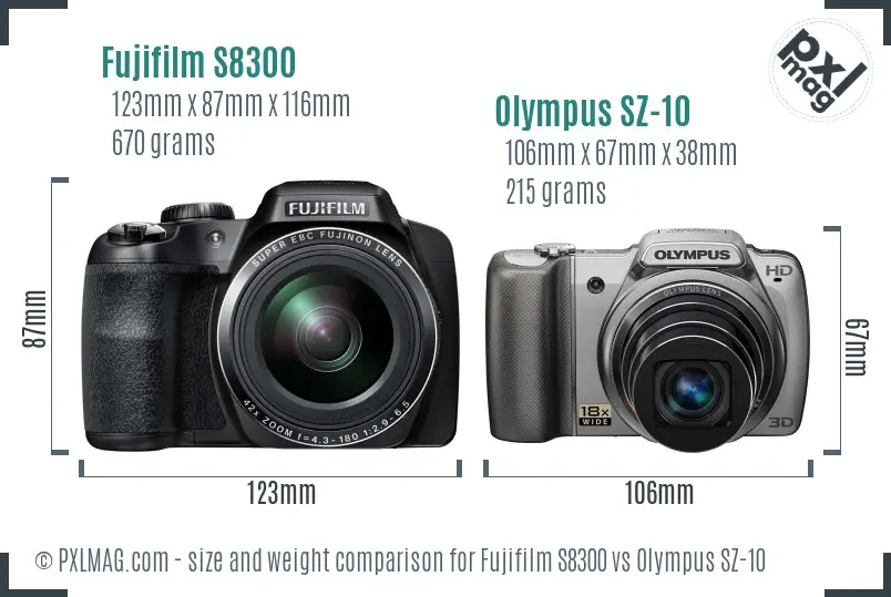 Fujifilm S8300 vs Olympus SZ-10 size comparison Fujifilm S8300 vs Olympus SZ-10 size comparison