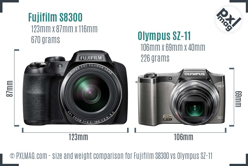 Fujifilm S8300 vs Olympus SZ-11 size comparison