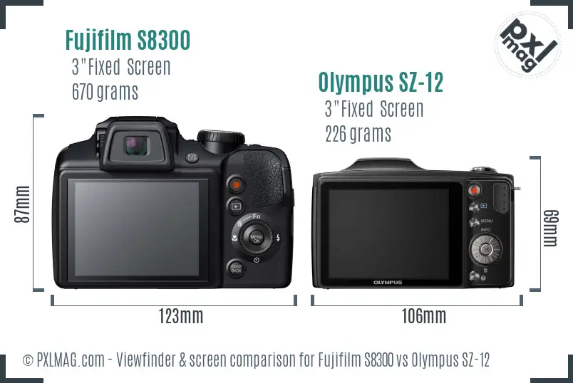 Fujifilm S8300 vs Olympus SZ-12 Screen and Viewfinder comparison