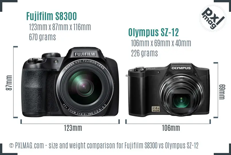 Fujifilm S8300 vs Olympus SZ-12 size comparison