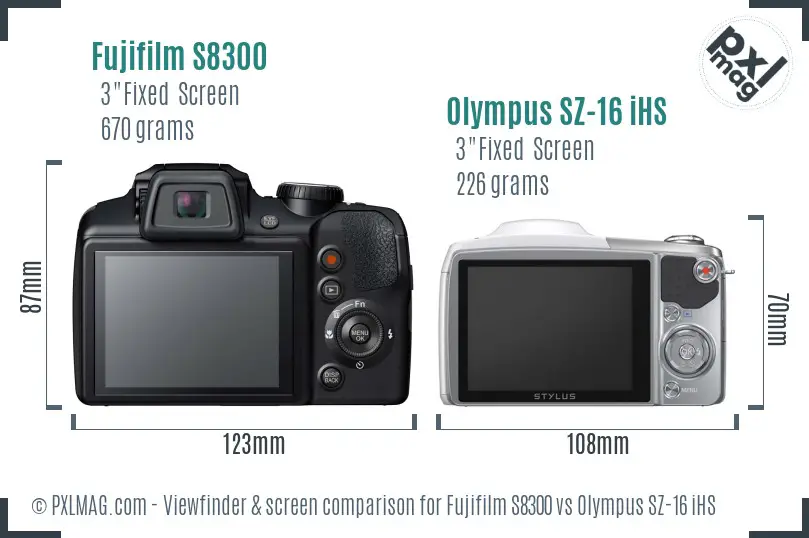 Fujifilm S8300 vs Olympus SZ-16 iHS Screen and Viewfinder comparison Fujifilm S8300 vs Olympus SZ-16 iHS Screen and Viewfinder comparison