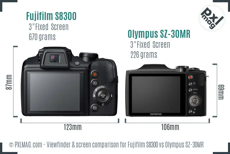 Fujifilm S8300 vs Olympus SZ-30MR Screen and Viewfinder comparison