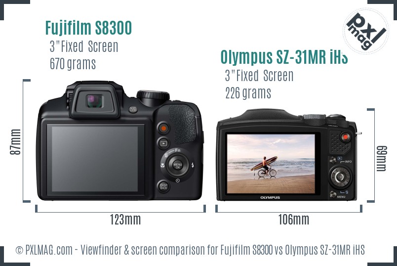 Fujifilm S8300 vs Olympus SZ-31MR iHS Screen and Viewfinder comparison