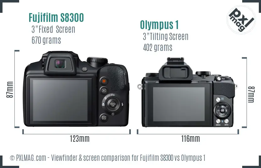 Fujifilm S8300 vs Olympus 1 Screen and Viewfinder comparison Fujifilm S8300 vs Olympus 1 Screen and Viewfinder comparison