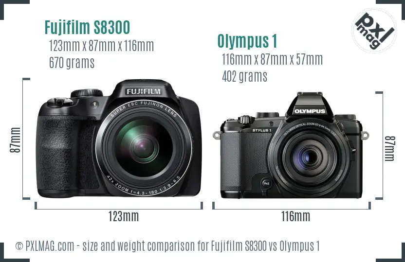 Fujifilm S8300 vs Olympus 1 size comparison Fujifilm S8300 vs Olympus 1 size comparison