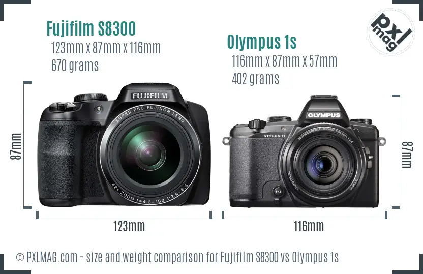 Fujifilm S8300 vs Olympus 1s size comparison Fujifilm S8300 vs Olympus 1s size comparison