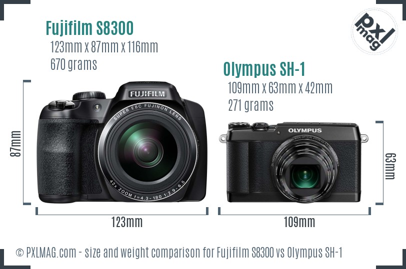 Fujifilm S8300 vs Olympus SH-1 size comparison Fujifilm S8300 vs Olympus SH-1 size comparison