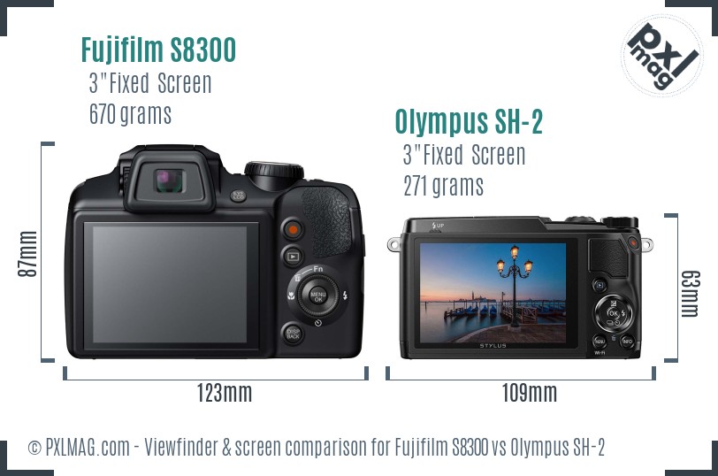 Fujifilm S8300 vs Olympus SH-2 Screen and Viewfinder comparison
