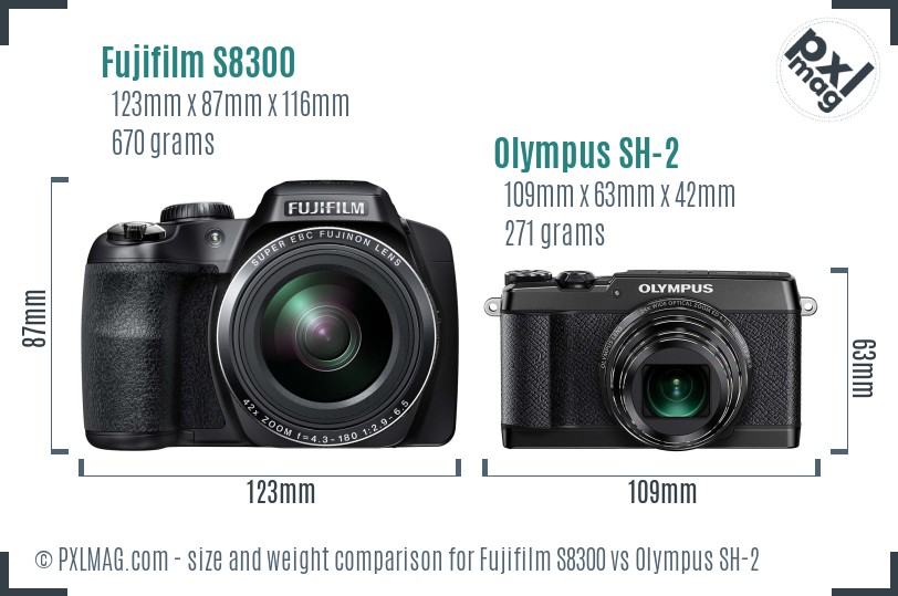 Fujifilm S8300 vs Olympus SH-2 size comparison