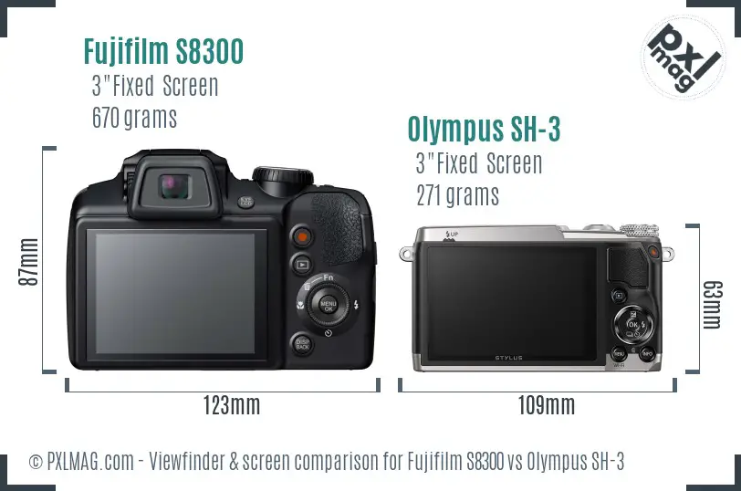 Fujifilm S8300 vs Olympus SH-3 Screen and Viewfinder comparison