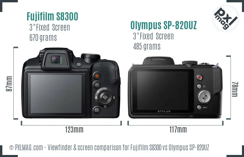 Fujifilm S8300 vs Olympus SP-820UZ Screen and Viewfinder comparison