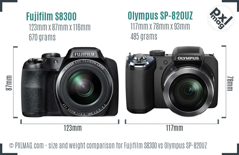 Fujifilm S8300 vs Olympus SP-820UZ size comparison