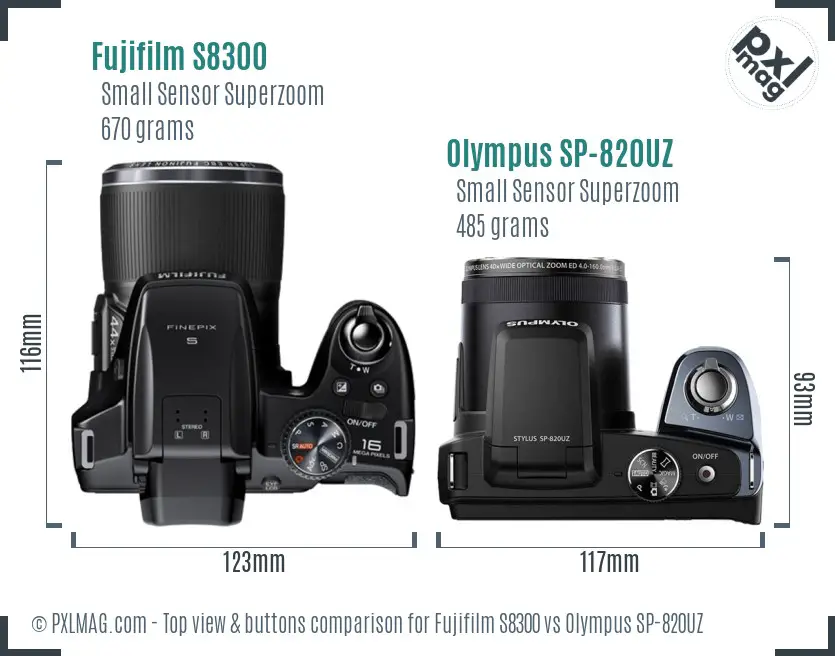 Fujifilm S8300 vs Olympus SP-820UZ top view buttons comparison