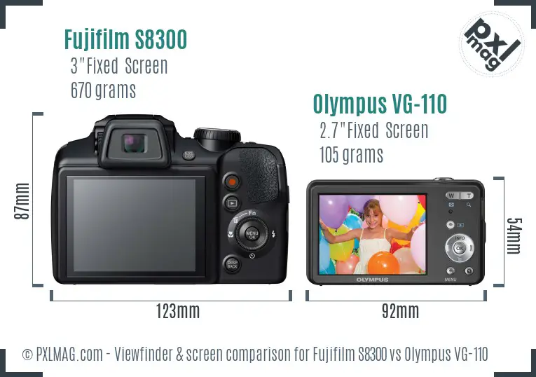 Fujifilm S8300 vs Olympus VG-110 Screen and Viewfinder comparison