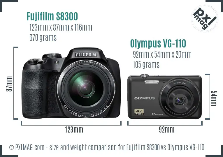 Fujifilm S8300 vs Olympus VG-110 size comparison