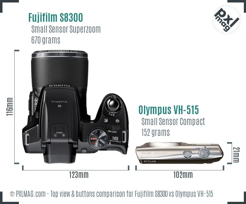 Fujifilm S8300 vs Olympus VH-515 top view buttons comparison