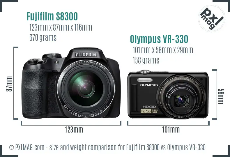 Fujifilm S8300 vs Olympus VR-330 size comparison Fujifilm S8300 vs Olympus VR-330 size comparison