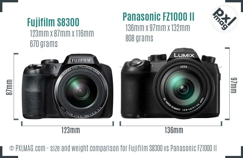 Fujifilm S8300 vs Panasonic FZ1000 II size comparison