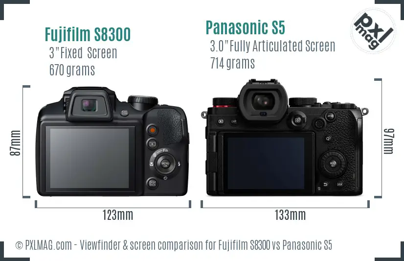 Fujifilm S8300 vs Panasonic S5 Screen and Viewfinder comparison