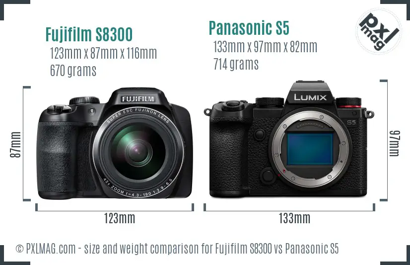Fujifilm S8300 vs Panasonic S5 size comparison