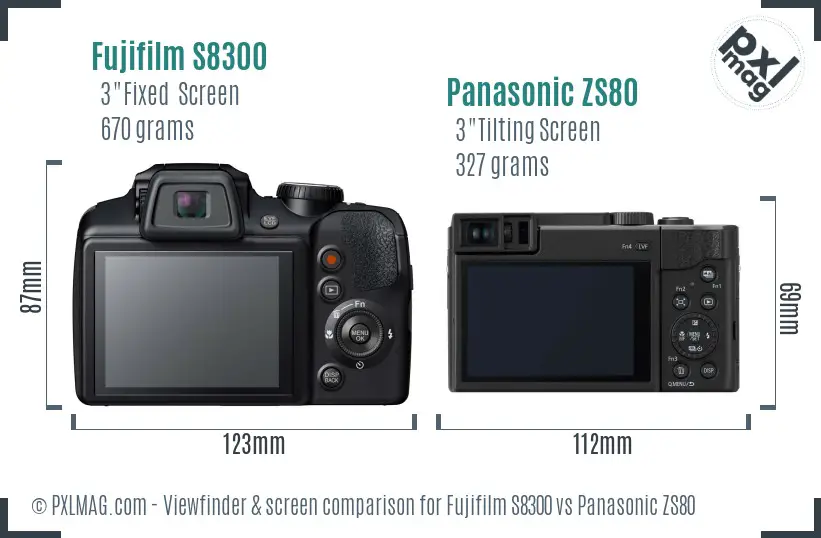 Fujifilm S8300 vs Panasonic ZS80 Screen and Viewfinder comparison