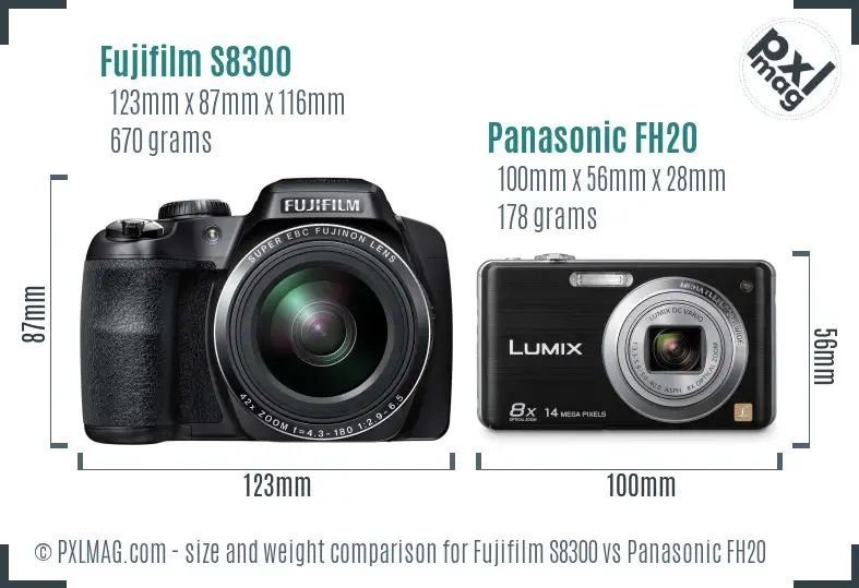 Fujifilm S8300 vs Panasonic FH20 size comparison