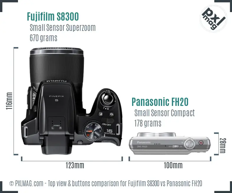 Fujifilm S8300 vs Panasonic FH20 top view buttons comparison