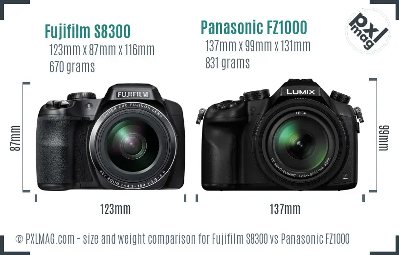 Fujifilm S8300 vs Panasonic FZ1000 size comparison Fujifilm S8300 vs Panasonic FZ1000 size comparison