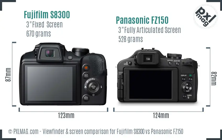 Fujifilm S8300 vs Panasonic FZ150 Screen and Viewfinder comparison