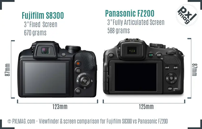 Fujifilm S8300 vs Panasonic FZ200 Screen and Viewfinder comparison