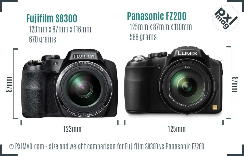 Fujifilm S8300 vs Panasonic FZ200 size comparison
