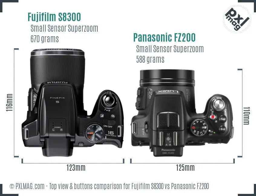 Fujifilm S8300 vs Panasonic FZ200 top view buttons comparison