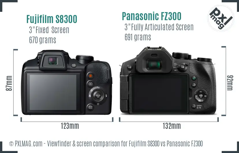 Fujifilm S8300 vs Panasonic FZ300 Screen and Viewfinder comparison
