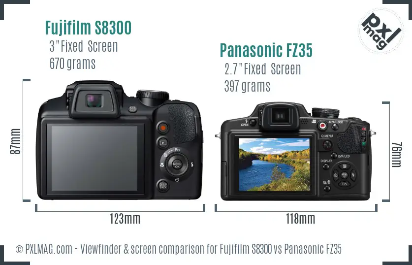 Fujifilm S8300 vs Panasonic FZ35 Screen and Viewfinder comparison
